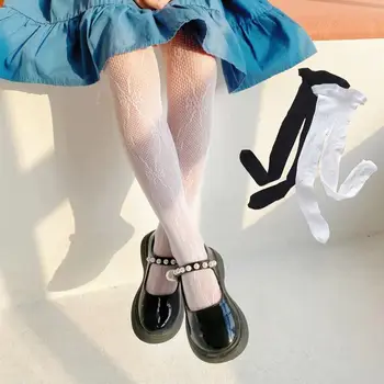 Летние колготки для девочек, носки в сеточку с бантиком, детские леггинсы с низом, белые носки принцессы с полой сеткой, противомоскитные носки