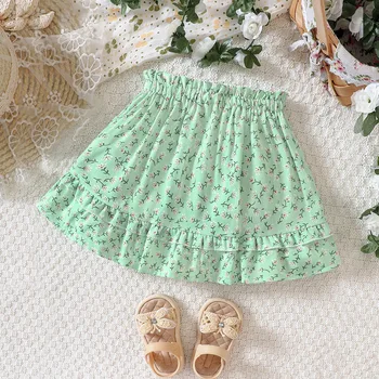 Летние юбки зеленого цвета с эластичным поясом для девочек, универсальная юбка для детей 2-6 лет, Пляжные плавки для улицы, Милая детская одежда