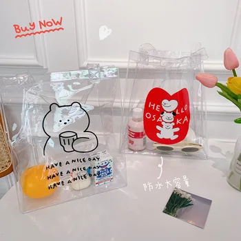 Милые Женские Прозрачные желейные сумки с Мультяшным медведем, женская сумка для покупок из ПВХ Большой емкости, летние пляжные сумки для девочек