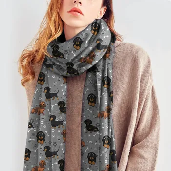 Милый шарф в виде таксы с имитацией кашемира с 3D принтом, Осенне-зимний утолщающий теплый шарф-шаль