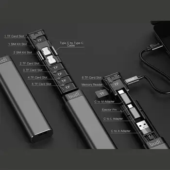 Многофункциональная кабельная ручка Budi, мультикабель, 6 типов кабелей, SIM-комплект, устройство чтения карт памяти TF для телефонной подставки, конвертер
