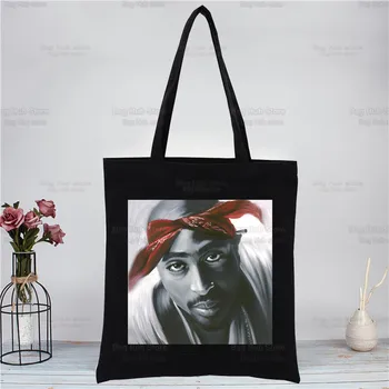 Модная черная складная сумка через плечо от рэпера Тупака, холщовая Эко-сумка 2pac для хип-хоп певца, сумка для покупок в стиле Рэп, Холщовая сумка-тоут, повседневная сумка