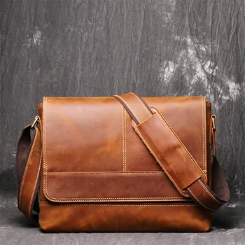 Мужская винтажная кожаная сумка через плечо, сумка-мессенджер, сумка для файлов формата А4 большой емкости