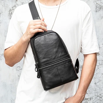 Мужская нагрудная сумка AETOO для поездок на работу, кожаная мужская сумка, спортивная трендовая сумка через плечо, мужской диагональный рюкзак из воловьей кожи с головным слоем