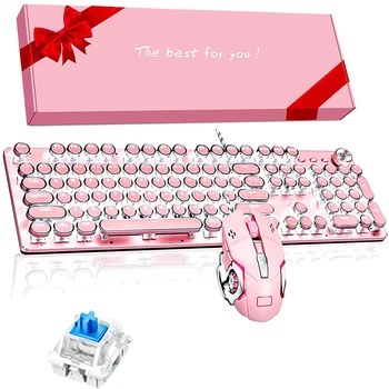 Настоящая механическая клавиатура VR Girl Розового Цвета, Зеленая Ось, круглая клавиша в стиле панк Ретро, Шоколадная помада, Офисная Игровая клавиатура для набора текста