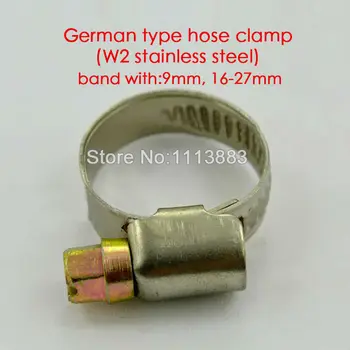 Немецкий тип 9 мм ширина полосы W2 зажимы для шлангов из нержавеющей стали, зажимы для труб (16-27 мм)