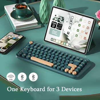 Новая беспроводная клавиатура Bluetooth 2,4 G, эргономичная, 84 клавиши, круглые колпачки в стиле панк, милая мини-компьютерная игровая клавиатура для ноутбука, планшета