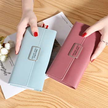 Новая длинная сумка в корейском стиле с тремя отделениями для карт, модный простой женский кошелек из искусственной кожи