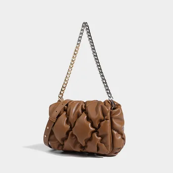 Новая женская Осенне-зимняя Универсальная сумка Большой емкости с цепочкой под мышками, сумка через плечо из искусственной кожи, плиссированная сумка-облако