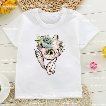 Новая футболка для девочек, Милая детская футболка с принтом животных в виде кошек, Модная высококачественная одежда для девочек, футболка для мальчиков с короткими Рукавами