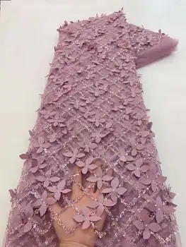 Новейшая 3D Кружевная ткань 2023, Высококачественный Кружевной Материал в африканском Нигерийском стиле, Кружевные ткани с пайетками для Жениха, женское вечернее платье, 5 ярдов
