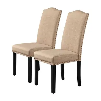 Обеденный стул Alden Design с высокой спинкой и ножками из цельного дерева, комплект из 2 предметов, цвет хаки