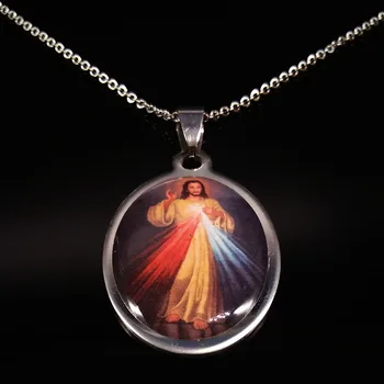 Ожерелье Иисуса из нержавеющей стали с подвеской для модного серебряного цвета, праздничные ожерелья с изображением Иисуса, подарок N692S07