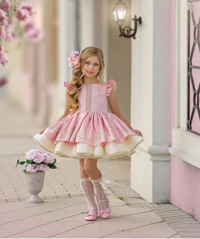От 0 до 8 лет для маленьких девочек, Весенне-летнее Розовое винтажное бальное платье испанской Принцессы, Платье на Рождество Ид