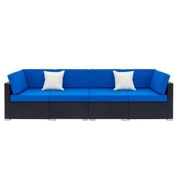 Полностью оборудованный диван из ротанга с 2 угловыми диванами и 2 односпальными диванами черного цвета