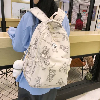 Рюкзаки с граффити, школьная сумка для девочек, студенческий рюкзак с нейлоновым принтом, повседневный японский рюкзак для кампуса, женский рюкзак