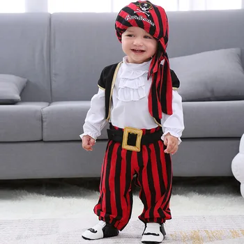 С кепкой, жилет, Красный рыцарь, Пиратский костюм на Хэллоуин, комбинезон, костюм в полоску, платье на Хэллоуин для маленьких мальчиков, детская одежда 3-15 м