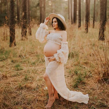 Сексуальное платье для фотосъемки беременных в стиле Бохо из двух частей, Тюль, Шифон, Фотосессия, Платье для душа для беременных