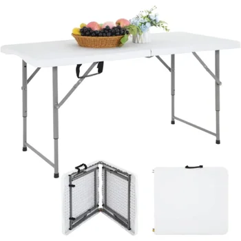 складной стол длиной 4 фута, Стол для кемпинга с регулируемой высотой, Офисный стол для пикника в помещении/на открытом воздухе, Скамейка для кемпинга, белый