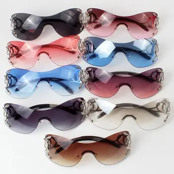 Солнцезащитные очки Y2K, женские солнцезащитные очки в Европейском и американском стиле, без оправы, Модный Градиентный цвет, обтягивающий Панк, Цельные солнцезащитные очки