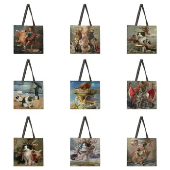 Сумка с принтом кота из мультфильма, женская сумка для отдыха, женская пляжная сумка, модная сумка, пляжная сумка, складная сумка для покупок