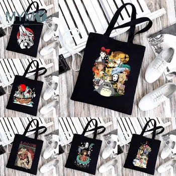 Сумка через плечо с Тоторо, женская сумка-тоут большой емкости, сумка для покупок в аниме, Холщовая сумка для хранения Studio Ghibli, Трендовые женские эко-сумки