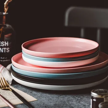 Съемка Фотографии Посуда для Еды однотонные Керамические тарелки Простая и креативная Тарелка для говядины Круглое Десертное Блюдо Салатницы