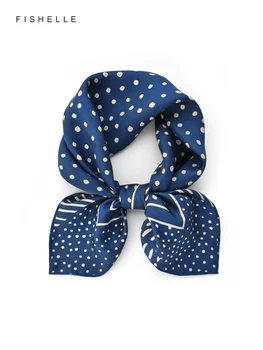 Темно-синие ретро шелковые шарфы в горошек, женский шарф, весенне-осенний шелковый саржевый маленький квадратный хиджаб, женский шарф для волос из натурального шелка