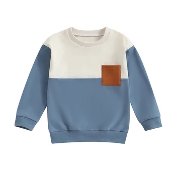 Толстовка для маленьких мальчиков с длинным рукавом и цветным Блоком, Свободный Пуловер, Топы, Рубашки, Осенне-зимняя одежда
