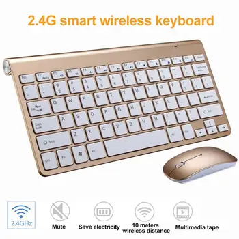 Ультратонкая беспроводная клавиатура и мышь 2,4 G USB, комплект для Smart TV, настольный ПК, Беспроводная портативная водонепроницаемая беспроводная клавиатура