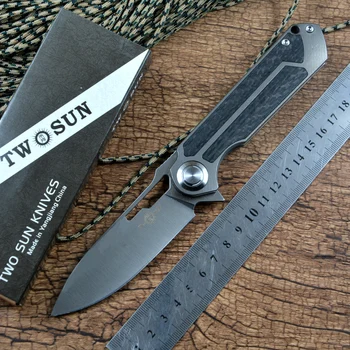 Универсальные Складные Ножи Twosun Flipper D2 С титановым лезвием и ручкой из углеродного волокна TS226 Для выживания в Походах на открытом воздухе EDC