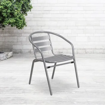 Флэш-мебель из серебристого металла, ресторанный стул с алюминиевыми рейками