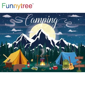 Фон для вечеринки по случаю дня рождения Funnytree Camping Wild One, Детский душ, Приключения в горах, Ночные леса, Фон для фотосессии