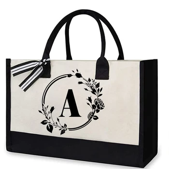 Холщовая сумка-тоут для покупок, сумки на плечо для женщин, дизайнерские сумки, сумка с буквами алфавита, Повседневная Простая дорожная пляжная сумка для хранения подарков