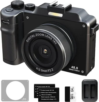 Цифровая камера с автофокусом 48 Мп для фотосъемки, видеокамера 4K Vlog, Фронтальная задняя камера с двумя объективами, Камера для Селфи, Веб-камера для прямой трансляции YouTube