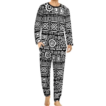 Этнические африканские пижамы, Весенние черно-белые эстетичные пижамы Для мужчин, 2 предмета, Изготовленные на заказ милые Пижамные комплекты с длинными рукавами Большого размера