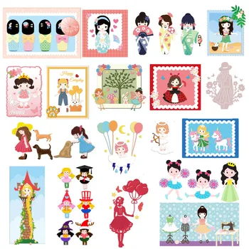 Японские куклы, вырезанные Штампами, Веера для Кимоно, форма для шаблонов, Зонтики, Цветущая сакура, Восточная культура для изготовления открыток, Скрапбукинг